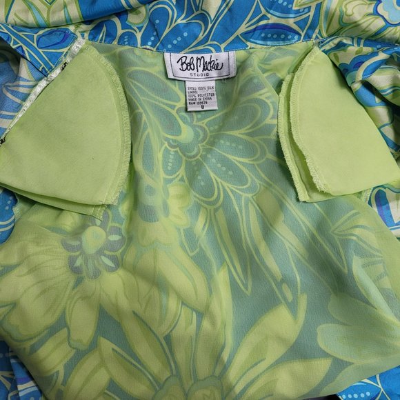 Bob Mackie Vibrant Blue and Yellow Floral Dress - Picture 5 of 6